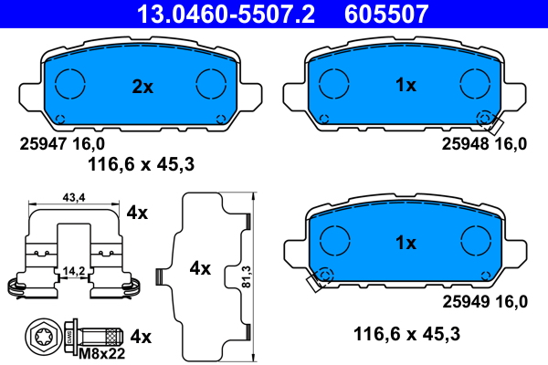 Brake Pad Set, disc brake - 13.0460-5507.2 ATE