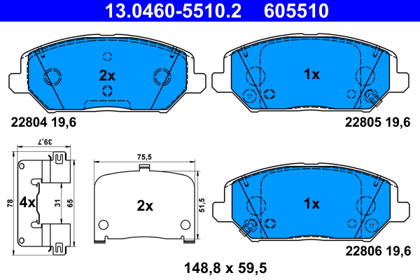Kit pastiglie freno, Freno a disco - 13.0460-5510.2 ATE