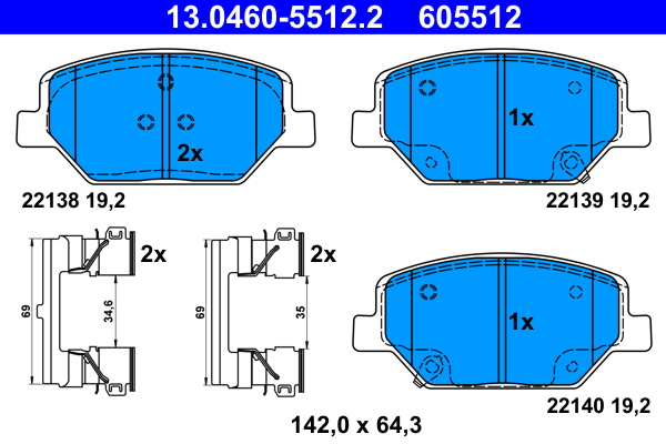 Kit pastiglie freno, Freno a disco - 13.0460-5512.2 ATE