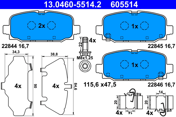 Brake Pad Set, disc brake - 13.0460-5514.2 ATE