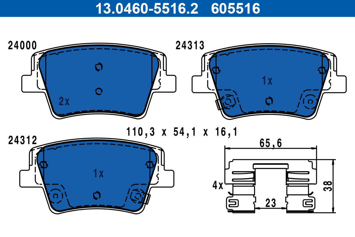 Brake Pad Set, disc brake - 13.0460-5516.2 ATE