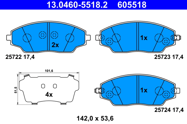 Brake Pad Set, disc brake - 13.0460-5518.2 ATE