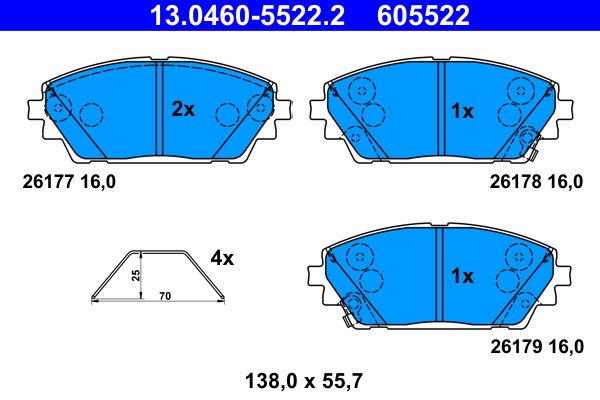 Brake Pad Set, disc brake - 13.0460-5522.2 ATE