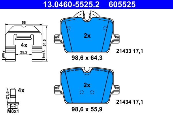 Kit pastiglie freno, Freno a disco - 13.0460-5525.2 ATE