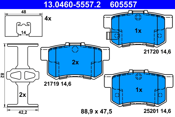 Brake Pad Set, disc brake - 13.0460-5557.2 ATE