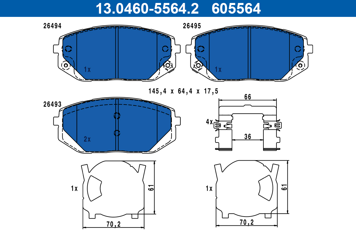 Комплект тормозных колодок, дисковый тормоз - 13.0460-5564.2 ATE