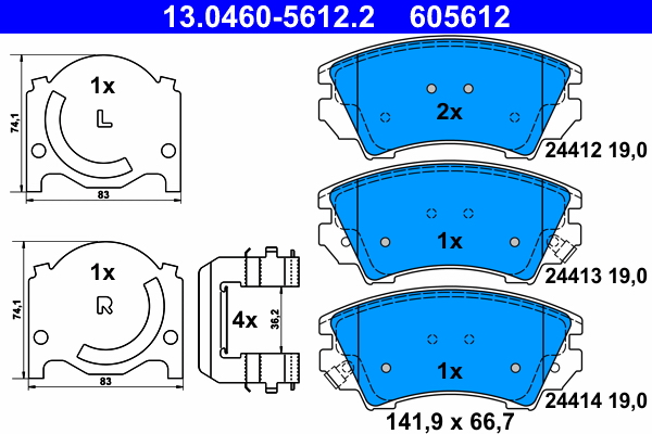 Brake Pad Set, disc brake - 13.0460-5612.2 ATE
