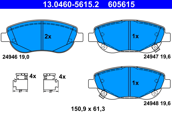 Brake Pad Set, disc brake - 13.0460-5615.2 ATE