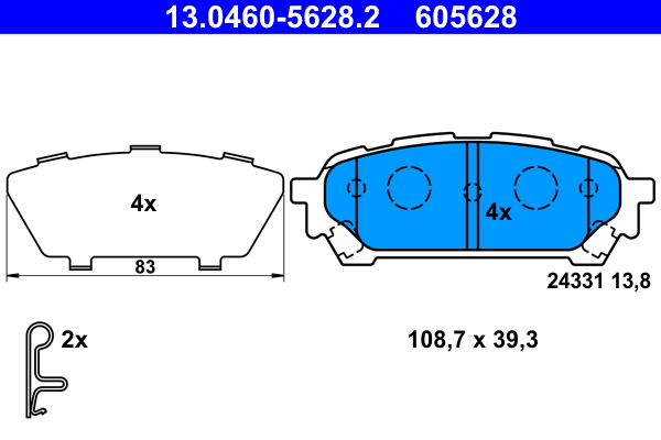 Brake Pad Set, disc brake - 13.0460-5628.2 ATE