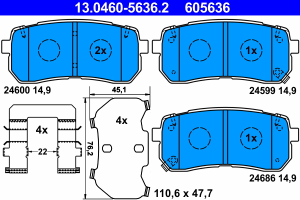 Kit pastiglie freno, Freno a disco - 13.0460-5636.2 ATE