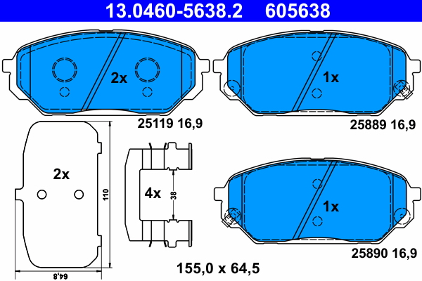 Brake Pad Set, disc brake - 13.0460-5638.2 ATE