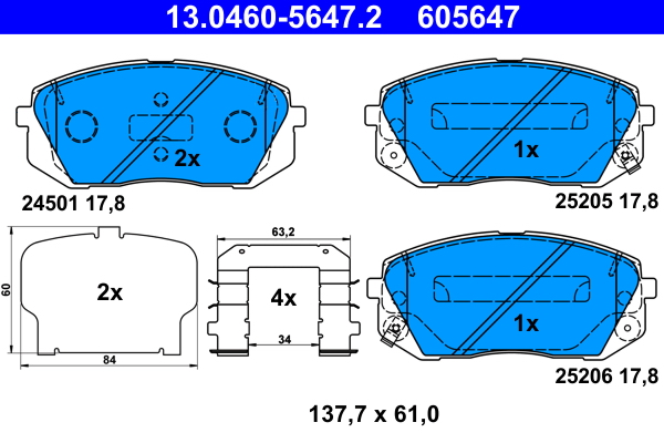 Brake Pad Set, disc brake - 13.0460-5647.2 ATE