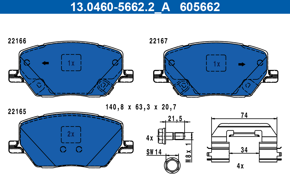 Kit pastiglie freno, Freno a disco - 13.0460-5662.2 ATE