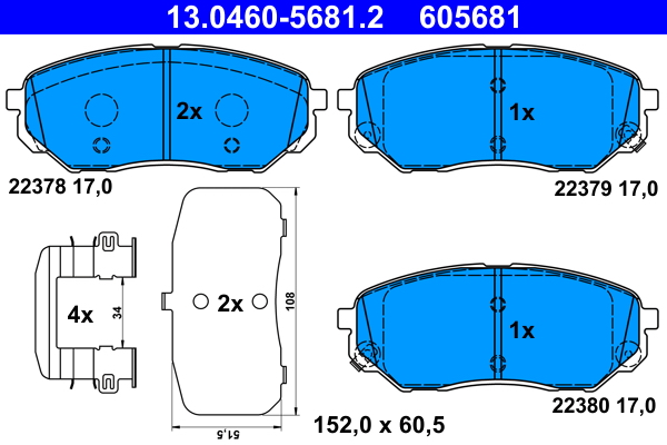 Brake Pad Set, disc brake - 13.0460-5681.2 ATE