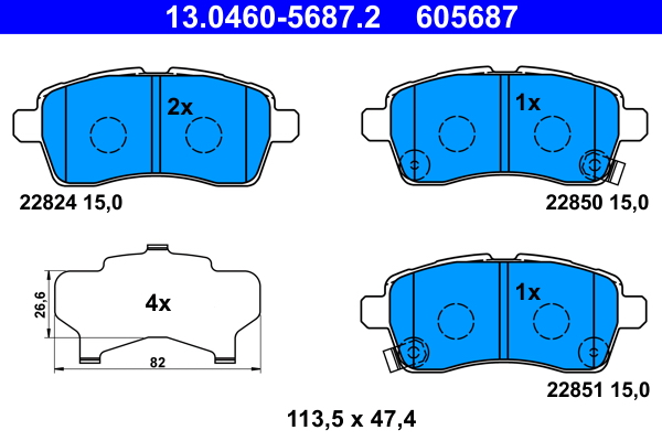 Brake Pad Set, disc brake - 13.0460-5687.2 ATE