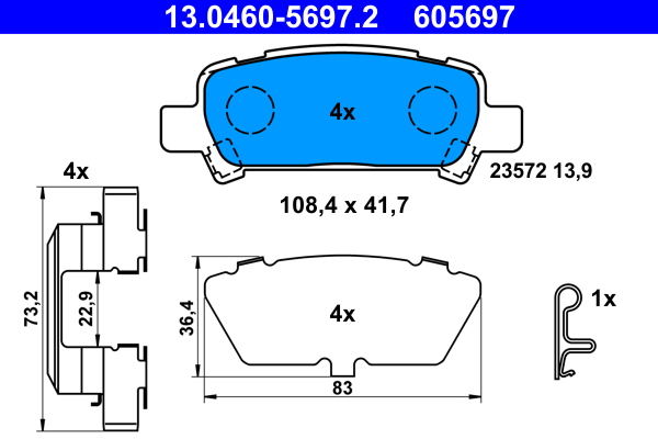 Brake Pad Set, disc brake - 13.0460-5697.2 ATE