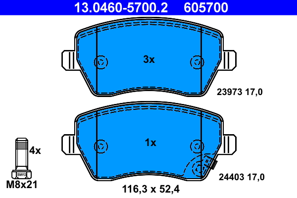 Kit pastiglie freno, Freno a disco - 13.0460-5700.2 ATE