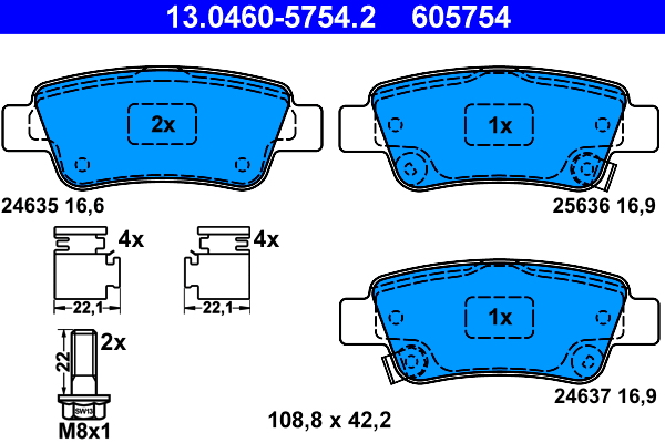 Brake Pad Set, disc brake - 13.0460-5754.2 ATE