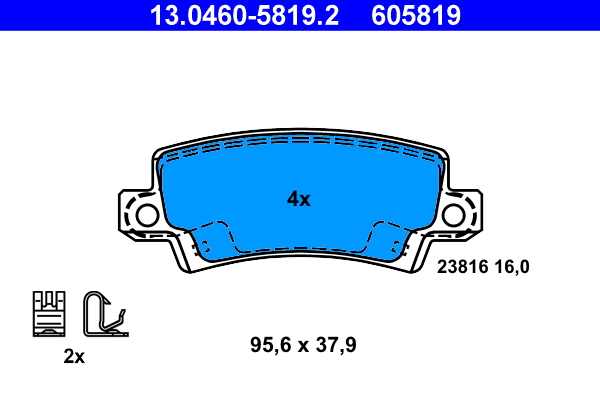 stabdžių trinkelių rinkinys, diskinis stabdys - 13.0460-5819.2 ATE
