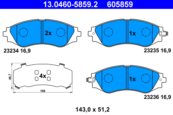 Brake Pad Set, disc brake - 13.0460-5859.2 ATE