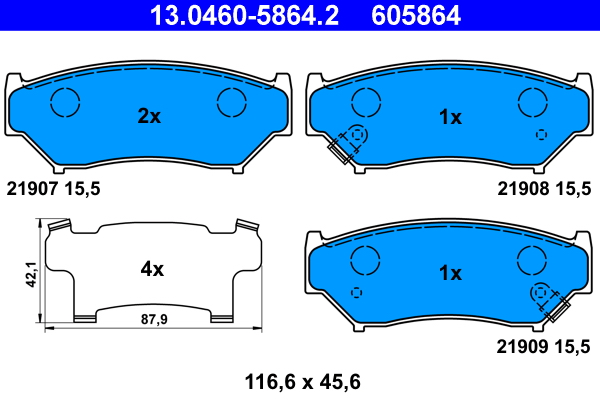 Brake Pad Set, disc brake - 13.0460-5864.2 ATE