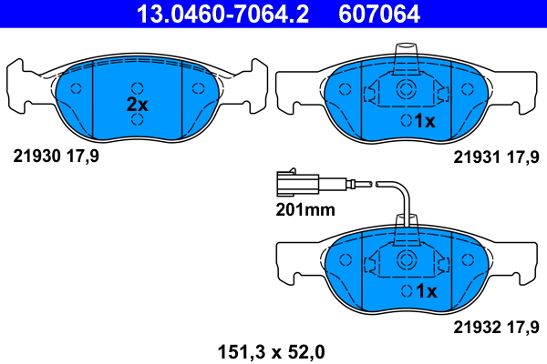 Brake Pad Set, disc brake - 13.0460-7064.2 ATE