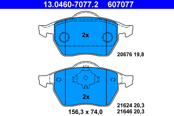 Brake Pad Set, disc brake - 13.0460-7077.2 ATE