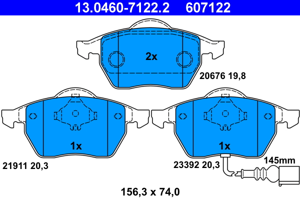 Brake Pad Set, disc brake - 13.0460-7122.2 ATE
