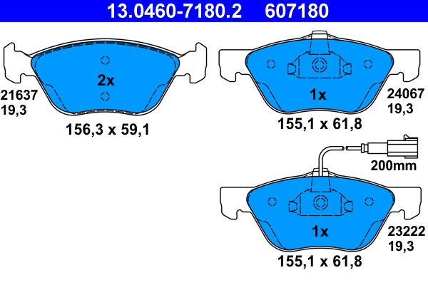 Brake Pad Set, disc brake - 13.0460-7180.2 ATE