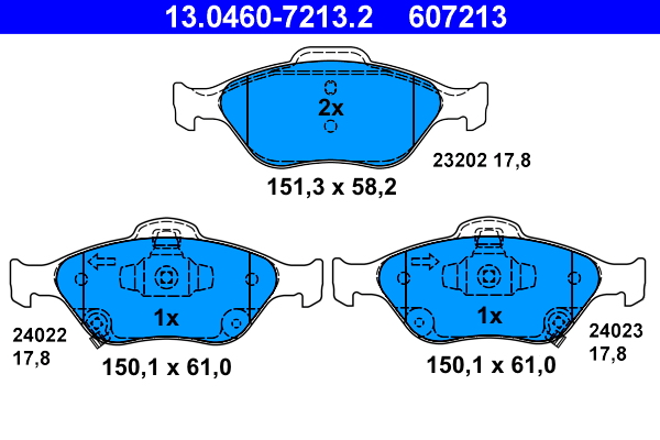 Brake Pad Set, disc brake - 13.0460-7213.2 ATE