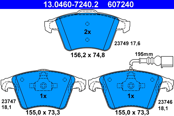 Brake Pad Set, disc brake - 13.0460-7240.2 ATE