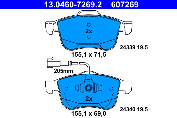 Brake Pad Set, disc brake - 13.0460-7269.2 ATE