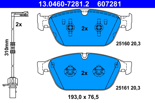 Kit pastiglie freno, Freno a disco - 13.0460-7281.2 ATE
