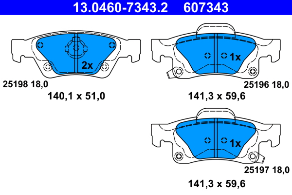 Brake Pad Set, disc brake - 13.0460-7343.2 ATE