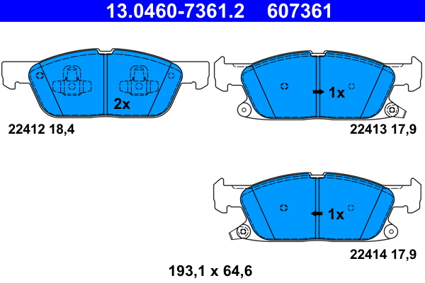 Brake Pad Set, disc brake - 13.0460-7361.2 ATE