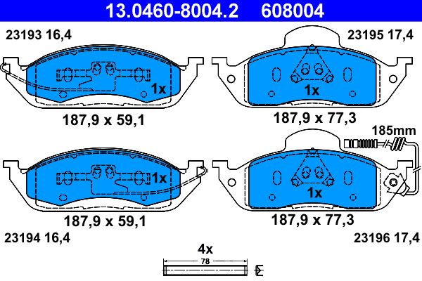 Kit pastiglie freno, Freno a disco - 13.0460-8004.2 ATE