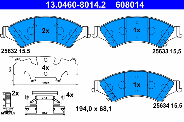 Brake Pad Set, disc brake - 13.0460-8014.2 ATE