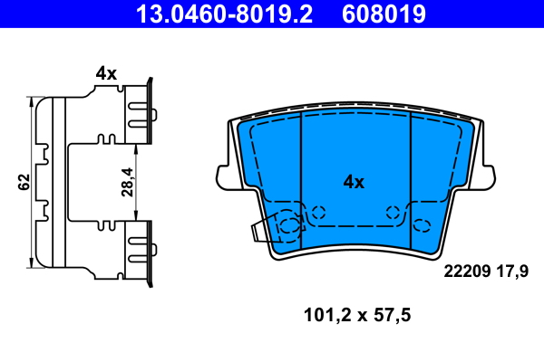 Brake Pad Set, disc brake - 13.0460-8019.2 ATE