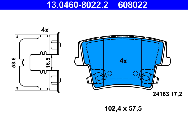 Brake Pad Set, disc brake - 13.0460-8022.2 ATE