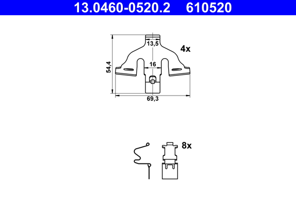 Accessory Kit, disc brake pad - 13.0460-0520.2 ATE