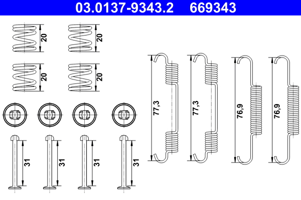 Kit accessori, Ganasce freno stazionamento - 03.0137-9343.2 ATE