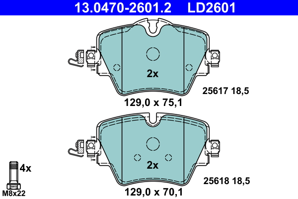 Brake Pad Set, disc brake - 13.0470-2601.2 ATE