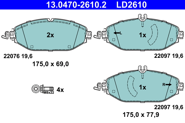 Brake Pad Set, disc brake - 13.0470-2610.2 ATE