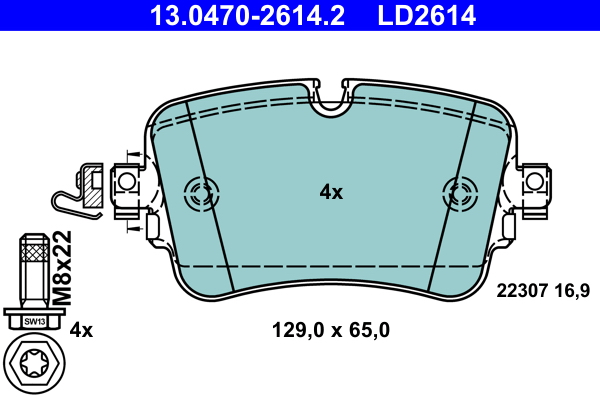 Brake Pad Set, disc brake - 13.0470-2614.2 ATE