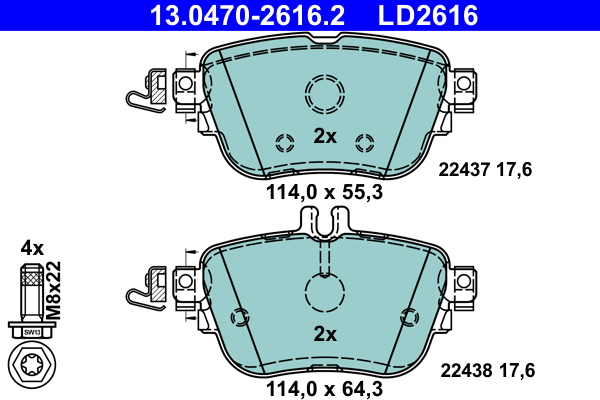 Brake Pad Set, disc brake - 13.0470-2616.2 ATE