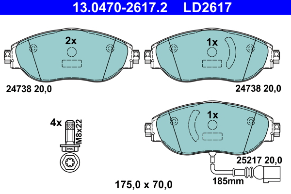Kit pastiglie freno, Freno a disco - 13.0470-2617.2 ATE