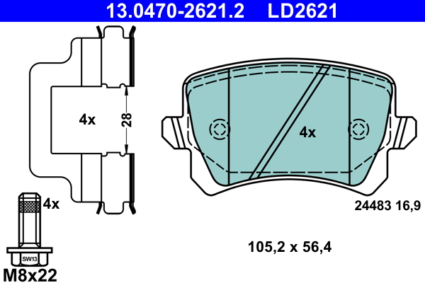 Kit pastiglie freno, Freno a disco - 13.0470-2621.2 ATE