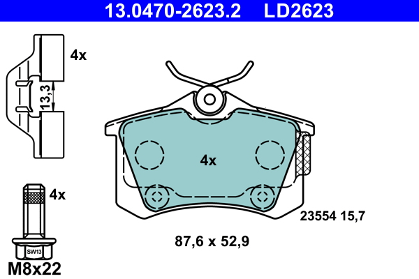 Brake Pad Set, disc brake - 13.0470-2623.2 ATE