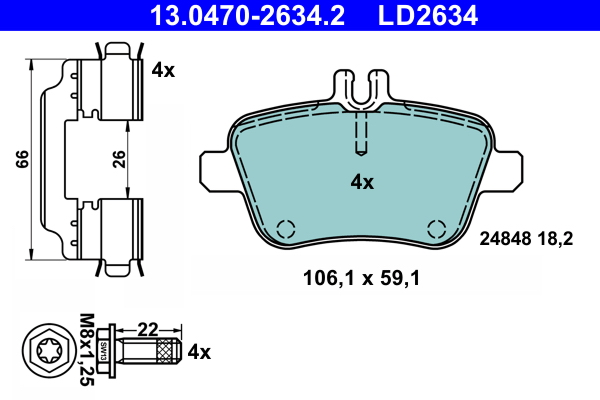 Brake Pad Set, disc brake - 13.0470-2634.2 ATE