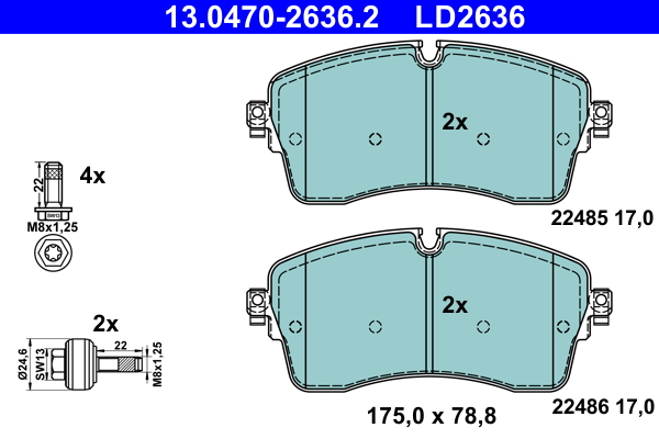 Brake Pad Set, disc brake - 13.0470-2636.2 ATE